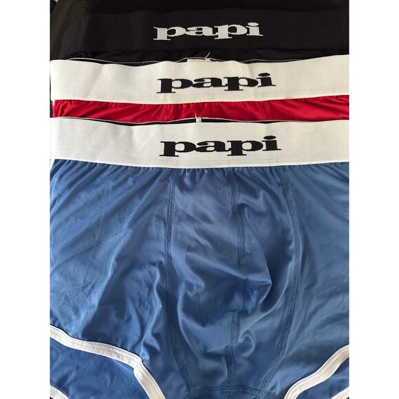 3 PAIR MEN'S PAPI BRAZILIAN TRUNK BOXER BRIEF BLACK RED BLUE SIZE XL 40-42 NWOT - Picture 1 of 3